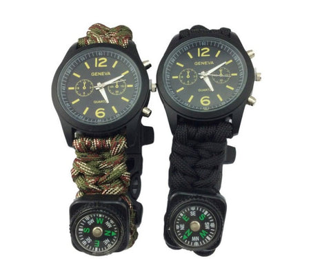 Whistle Watch Fire Starter Compass Paracord